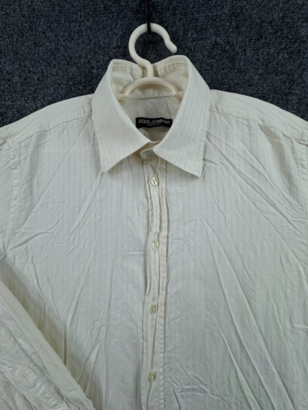 Dolce Gabbana White Italy 16 Striped Mens Long Sleeve Button Up Shirt Cotton